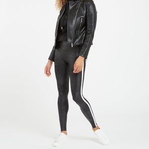 SPANX Faux Leather Side Stripe Leggings, size Large
